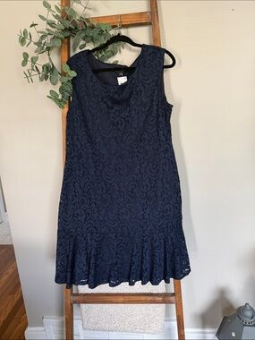 connected apparel Navy Sleeveless Lace Midi Dress